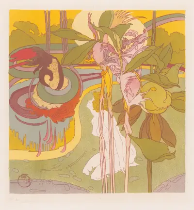 Vrouw krijgt visioen in een tuin, Georges de Feure