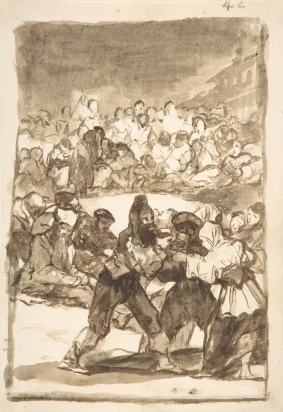 A crowd forming a circle av Francisco de Goya