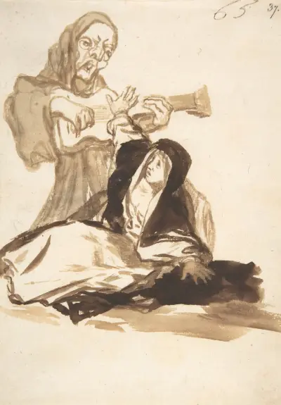 Zakrystianka przerażona duchem grającym na gitarze, Francisco de Goya