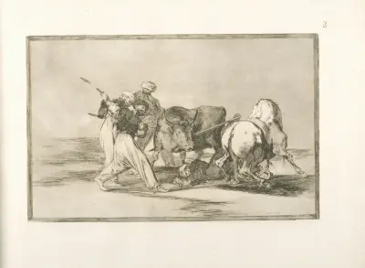 Morerna i Spanien, som övergav sina korantraditioner, antog denna jakt och konst och lanserar en tjur på fältet av Francisco de Goya