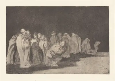 Es steckt etwas unter dem Sackleinen, d. h. man kann einen Mann nicht nach seinen Kleidern beurteilen [Die Männer in Säcken] (So El Sayal, Hay Al [Los Enscacados]) von Francisco de Goya