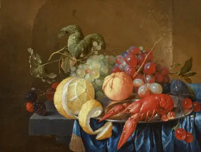 Still life with a crayfish on a pewter dish av Cornelis de Heem