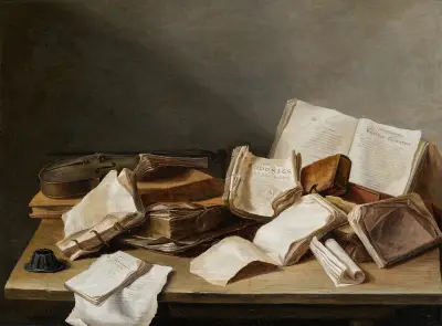 Still Life with Books and a Violin av Jan Davidsz de Heem