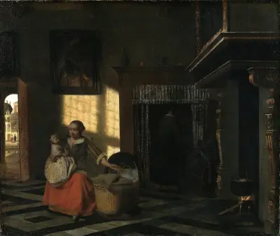 Interior with a Mother close to a Cradle (circa 1665 until 1665) av Pieter De Hooch
