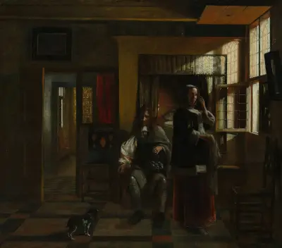 Interior with a Young Couple av Pieter De Hooch