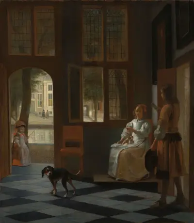 Man Handing a Letter to a Woman in the Entrance Hall of a House av Pieter De Hooch