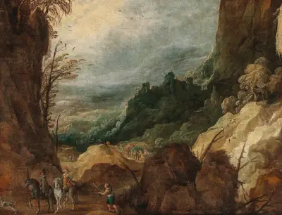 A mountainous landscape with travellers – nr 1 av Joos de Momper
