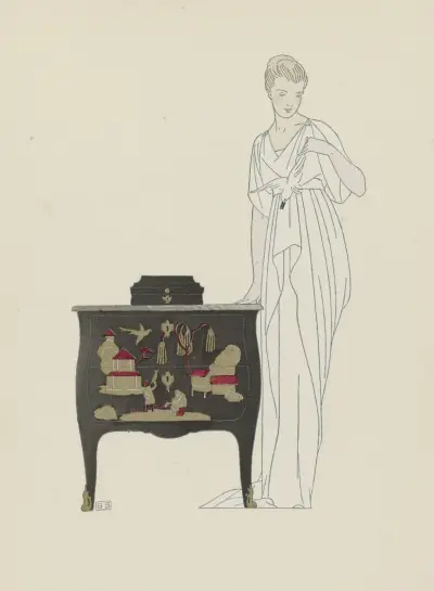 La Commode en Laque. ; Robe du soir de Worth., 1914 – Nr. 2 von Bernard Boutet de Monvel