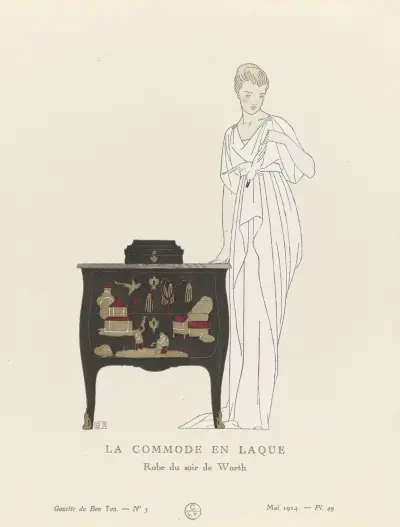 La Commode en Laque. Robe du soir de Worth, 1914 – Nr. 1 von Bernard Boutet de Monvel