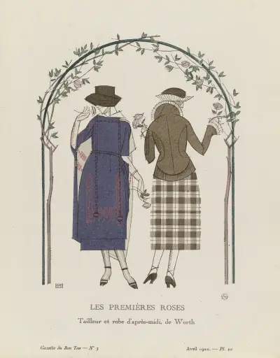 Les premières roses, Tailleur et robe d’après-midi, de Worth, 1920 – nr 1 av Bernard Boutet de Monvel