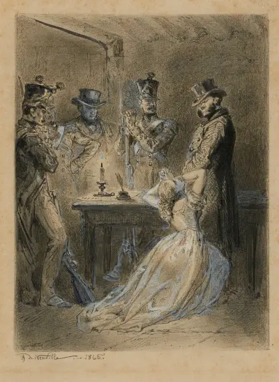 Fantine aux pieds de Javert av Alphonse Marie de Neuville