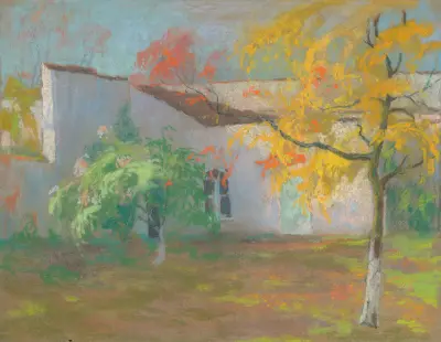 White house with trees av Rodolphe De Saegher
