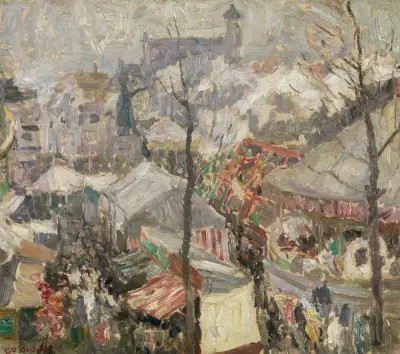 Jahrmarkt auf dem Vrijdagmarkt in Gent von Gustave De Smet