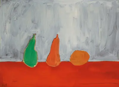 Früchte (Stillleben, Birnen, grauer Hintergrund) von Nicolas De Staël