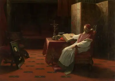 Pope Paul III in front of the Portrait of Luther av Albrecht De Vriendt