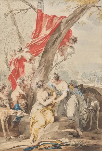 Jupiter (in the guise of Diana) and Callisto av Jacob de Wit