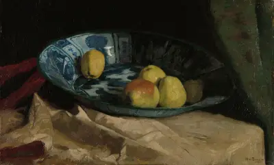 Stillleben mit Äpfeln in einer blauen Schale von Willem de Zwart