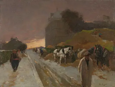 Straße in Montmartre, Paris, im Winter von Willem de Zwart