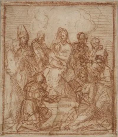 Enthroned Madonna with Child and eight saints av Andrea del Sarto