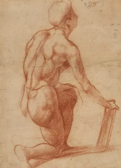 Study of a Kneeling Figure with a Sketch of a Face av Andrea del Sarto