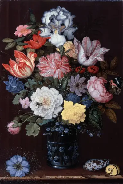 Květinové zátiší s mušlemi, Balthasar van der Ast