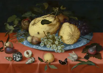 Zátiší s ovocem, mušlemi a tulipánem, Balthasar van der Ast