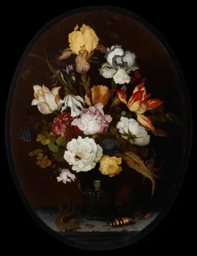 Zátiší s květinami ve skleněné váze, Balthasar van der Ast