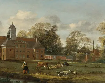 View Of Goudestein With A Woman And Child Walking Beside A Dyke av Jan van der Heyden