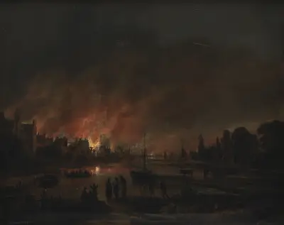 Fire at a Village by Night av Aert van der Neer
