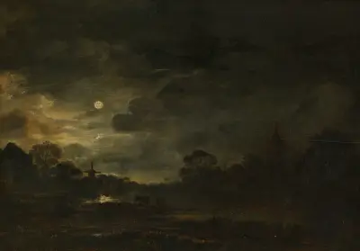 Landscape by Moonlight, 1640 – nr 1 av Aert van der Neer