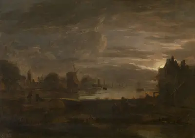 Landscape by Moonlight, 1640 – nr 2 av Aert van der Neer
