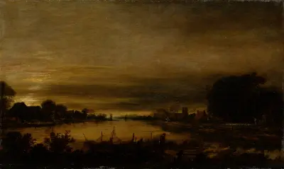 Landscape with Canal at Dusk av Aert van der Neer