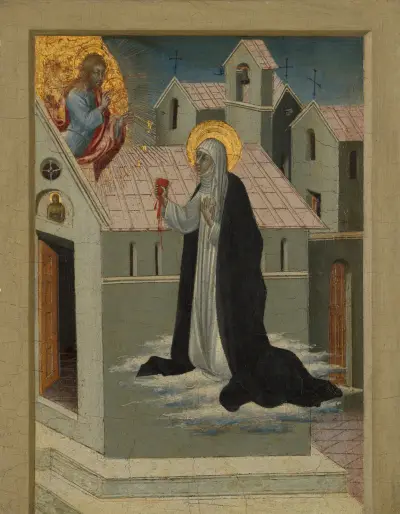 Die heilige Katharina von Siena tauscht ihr Herz mit Christus von Giovanni di Paolo