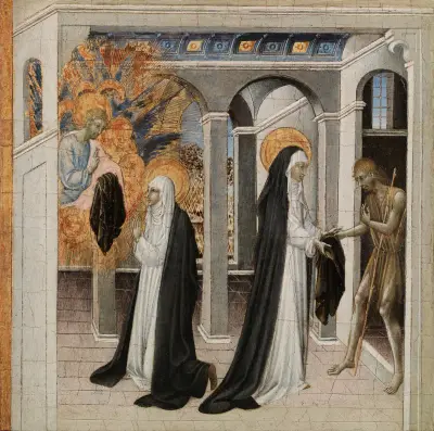 Die heilige Katharina von Siena und der Bettler von Giovanni di Paolo