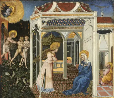 The Annunciation and Expulsion from Paradise av Giovanni di Paolo