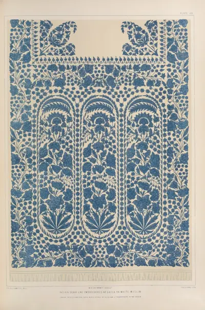 Indian scarf end embroidered at Dacca on white muslin av Matthew Digby Wyatt