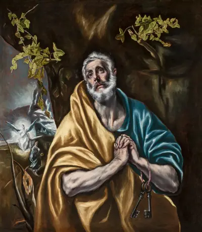 Den ångerfulle Petrus av El Greco (Domenikos Theotokopoulos)