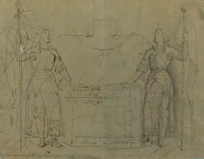 Jeanne d'Arc am Altar der Kathedrale von Reims von Jean Auguste Dominique Ingres