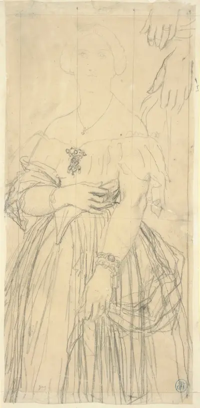 Study for the Dress and the Hands of Madame Moitessier av Jean Auguste Dominique Ingres