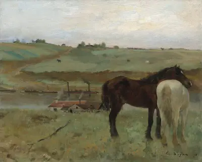 Horses in a Meadow av Edgar Degas