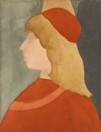 Jeune Homme, Vu De Profil; Copie D’apres ‘les Funérailles De St. Baernardin’ De Pinturicchio av Edgar Degas