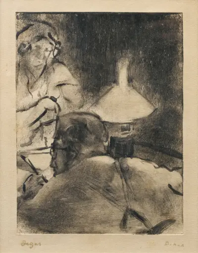 LA LECTURE SOUS LA LAMPE (M. CARDINAL) av Edgar Degas