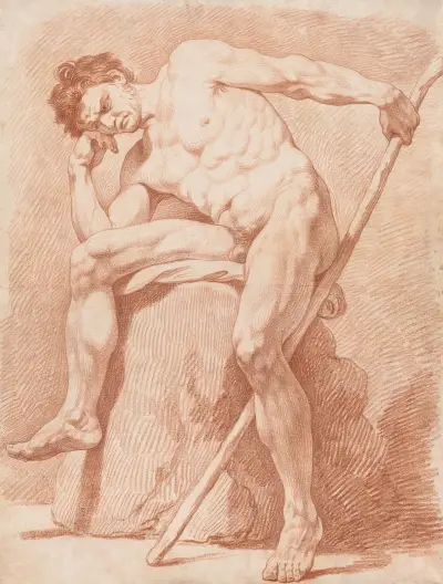 Academy of a Seated Nude Holding a Staff (c. 1735/50), Edmé Bouchardon