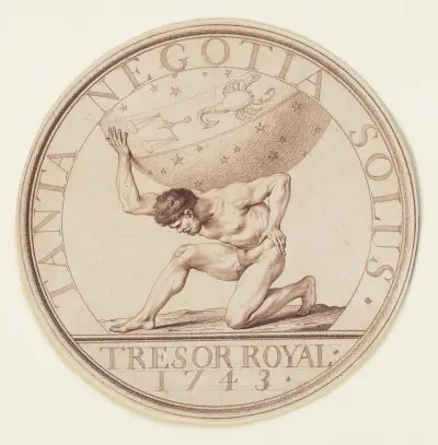 Atlas trägt die Himmelskugel (Sondermünze ‘Trésor Royal 1743’), Edmé Bouchardon