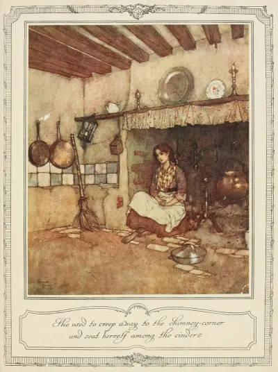 Ona zwykła wymykać się do kąta przy kominku i siadać wśród popiołu, Edmund Dulac