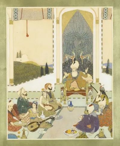 Sindbad Żeglarz zabawia Sindbada Kupca, Edmund Dulac