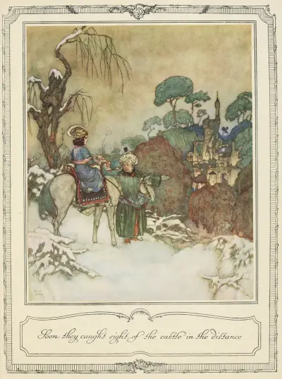 Wkrótce ujrzeli zamek w oddali, Edmund Dulac