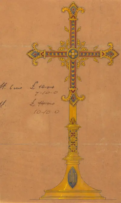 Design executed for Jones and Willis, metal and wood-workers and church furniture manufacturers of Birmingham and London – nr 13 av George Edmund Street