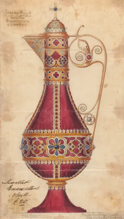 Design executed for Jones and Willis, metal and wood-workers and church furniture manufacturers of Birmingham and London – nr 17 av George Edmund Street