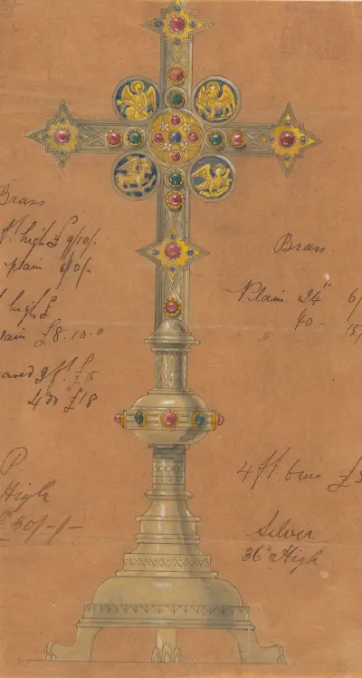 Design executed for Jones and Willis, metal and wood-workers and church furniture manufacturers of Birmingham and London – nr 19 av George Edmund Street